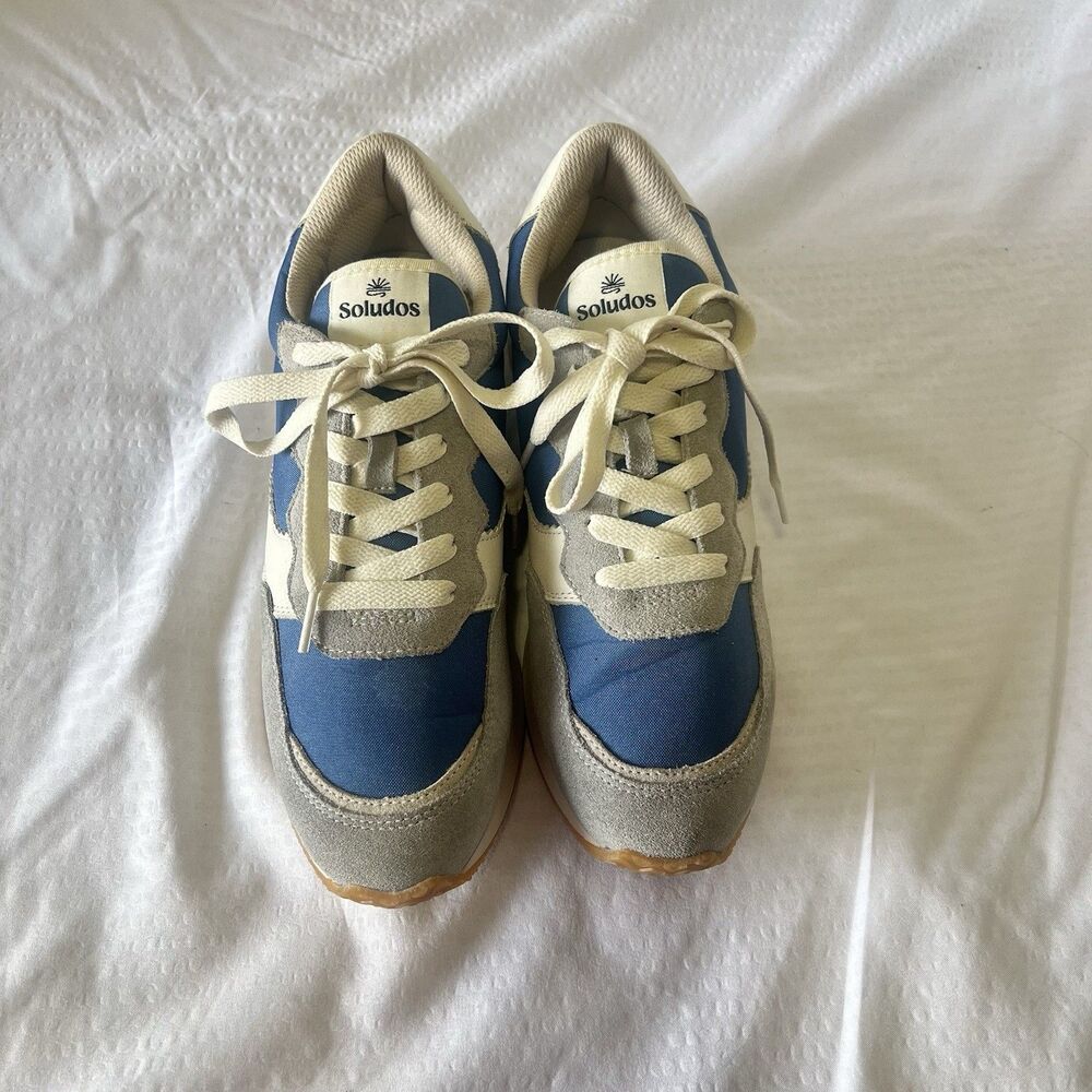 Soludos Retro Paradiso Leather/Textile Marine Blue Sneakers Sz 8.5 Run Small
